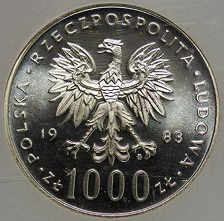 Polska 1 000 Złotych 1983 rok - Jan Paweł II - GCN MS 67