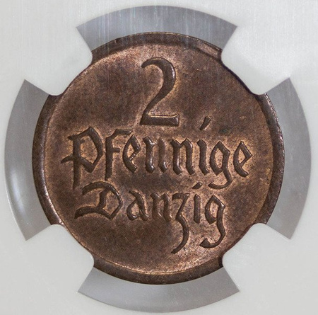 Wolne Miasto Gdańsk 2 Fenigi 1926 - NGC AU 58 BN