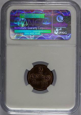 Wolne Miasto Gdańsk 2 Fenigi 1926 - NGC AU 58 BN