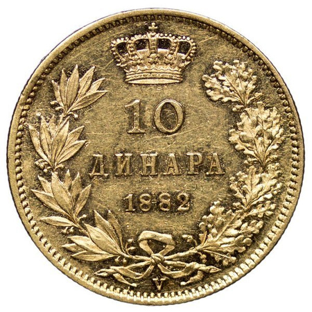 Serbia 10 Dinarów 1882 V - Milan I, Wiedeń