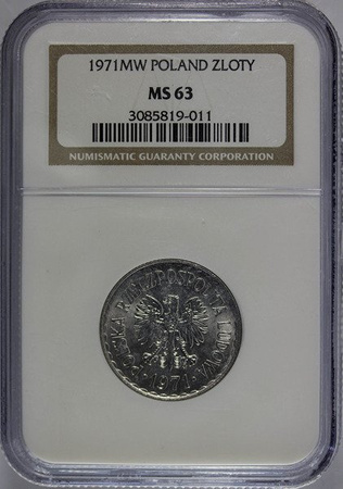 Polska 1 Złoty 1971 rok - NGC MS 63