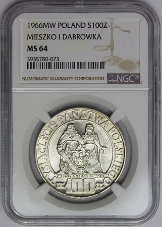 Polska PRL 100 Złotych 1966 - Mieszko i Dąbrówka - MS64