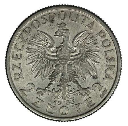 Polska 2 Złote 1933 - Głowa kobiety