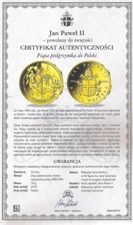 Medal Jan Paweł II - Piąta pielgrzymka do Polski