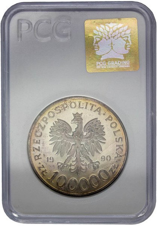 Polska 100 000 Złotych 1990 rok - Solidarność - PCG MS 67
