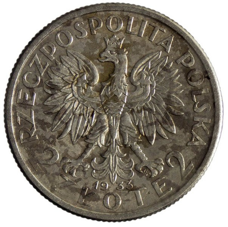 Polska 2 Złote 1933 - Głowa kobiety