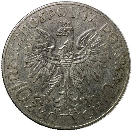 Polska 10 Złotych 1933 - Głowa Kobiety