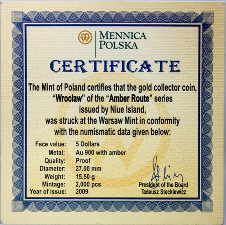 Niue 5 Dolarów 2009 - Wrocław, Szlak Bursztynowy