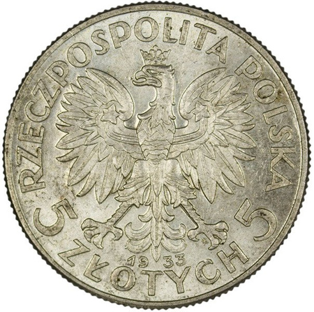 Polska 5 Złotych 1933 - Głowa Kobiety