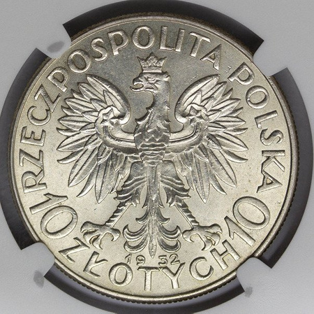 Polska 10 Złotych 1932 b.z. - Głowa Kobiety, MS 62