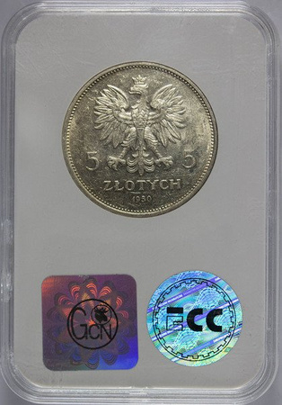 Polska 5 Złoty 1930 rok - Sztandar - GCN AU 55