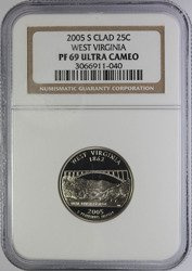 USA 25 Centów 2005 - Wirginia Zachodnia, Quarter - NGC PF69 Ultra Cameo