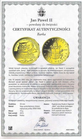 Medal Jan Paweł II - Barka
