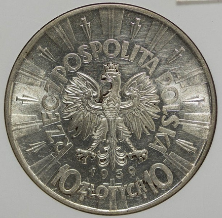 Polska 10 Złoty 1939 rok - Józef Piłsudski - NGC AU 58