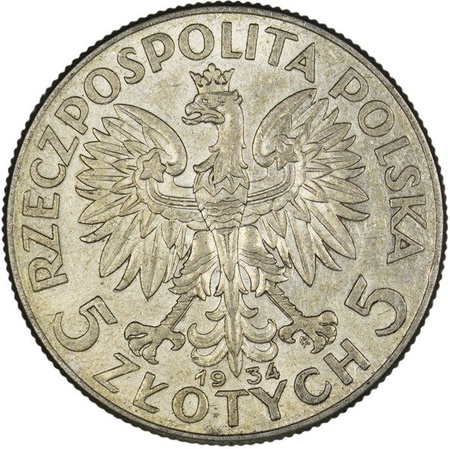 Polska 5 Złotych 1934 - Głowa Kobiety
