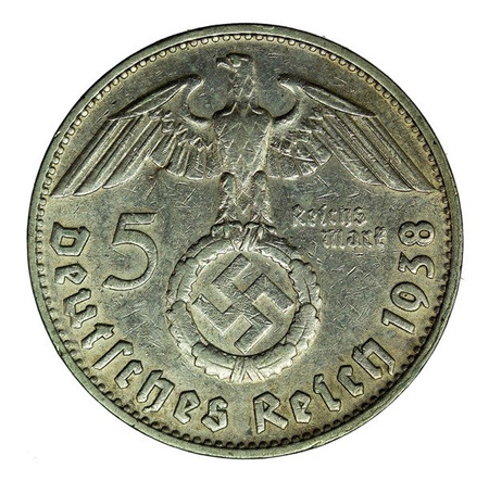 Niemcy 5 Marek 1938 D - Paul von Hindenburg, Swastyka