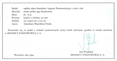 Replika talara Stanisława Augusta Poniatowskiego z 1766 r.