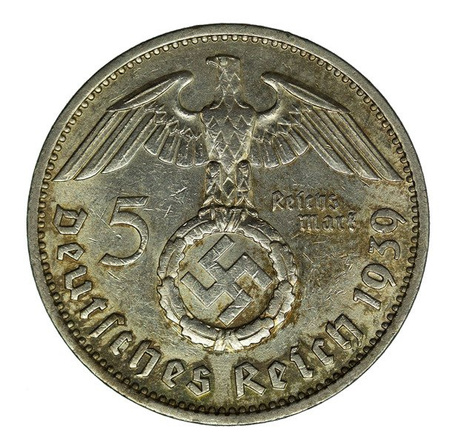 Niemcy 5 Marek 1939 F - Paul von Hindenburg, Swastyka