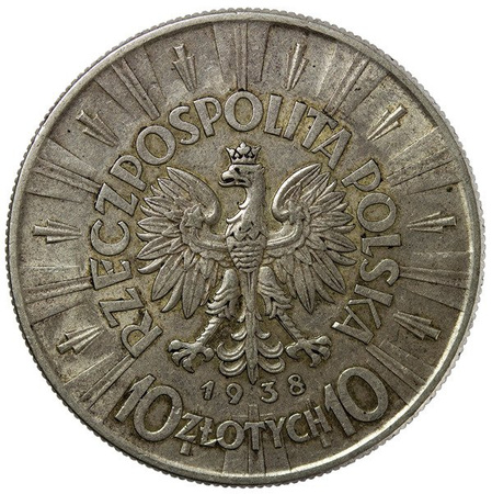 Polska 10 Złotych 1938 - Józef Piłsudski - Rzadki rocznik