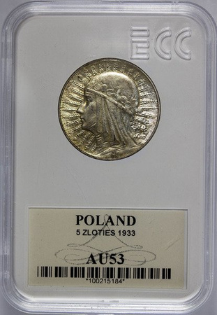 Polska 5 Złoty 1933 rok - Głowa Kobiety - GCN AU 53