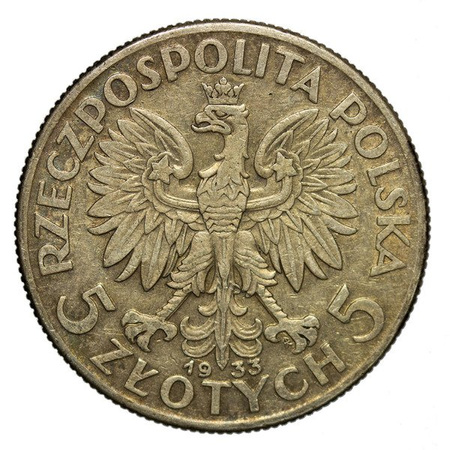 Polska 5 Złotych 1933 - Głowa kobiety