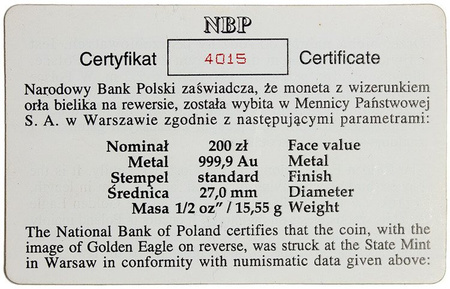 Polska 200 Złotych 1997 - Orzeł Bielik