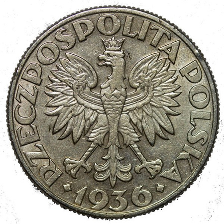 Polska 5 Złotych 1936 - Żaglowiec