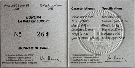Francja 50 Euro 2015 - Pokój w Europie