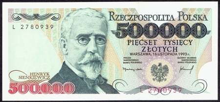 Polska PRL 500 000 Złotych 1993 - Henryk Sienkiewicz, seria L