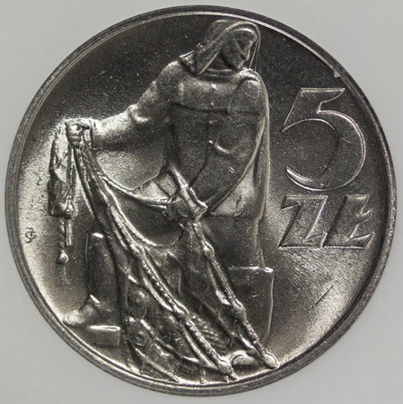 Polska 5 Złotych 1974 rok - Rybak - NGC MS 64