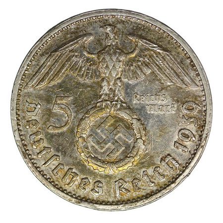 Niemcy 5 Marek 1939 G - Paul von Hindenburg, Swastyka