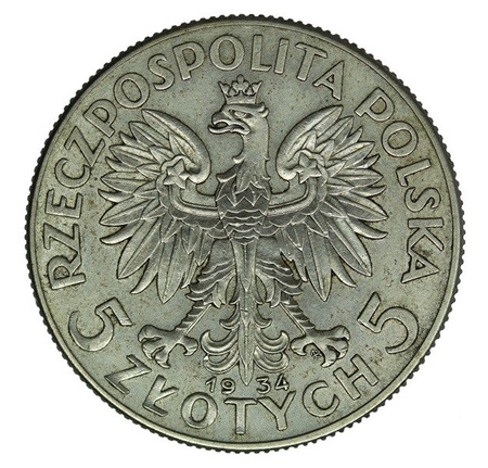 Polska 5 Złotych 1934 - Głowa Kobiety