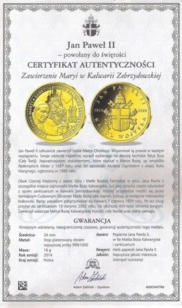 Medal Jan Paweł II - Zawierzenie Maryi w Kalwarii Zebrzydowskiej