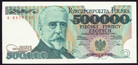 Polska PRL 500 000 Złotych 1990 - Henryk Sienkiewicz, seria K